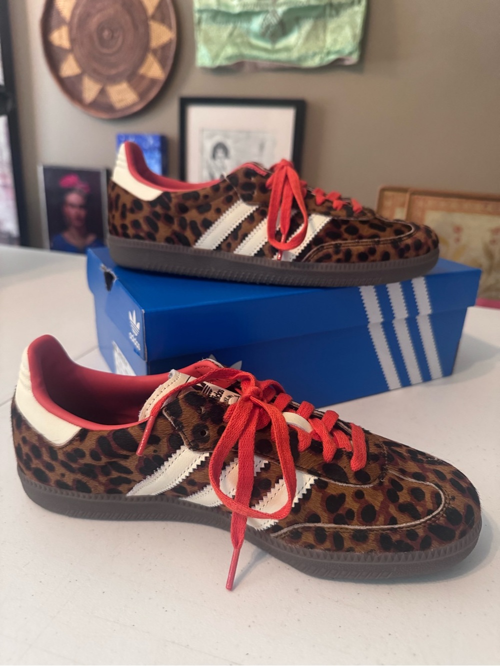 adidas Women’s Leopard Print Sneakers with Red Laces